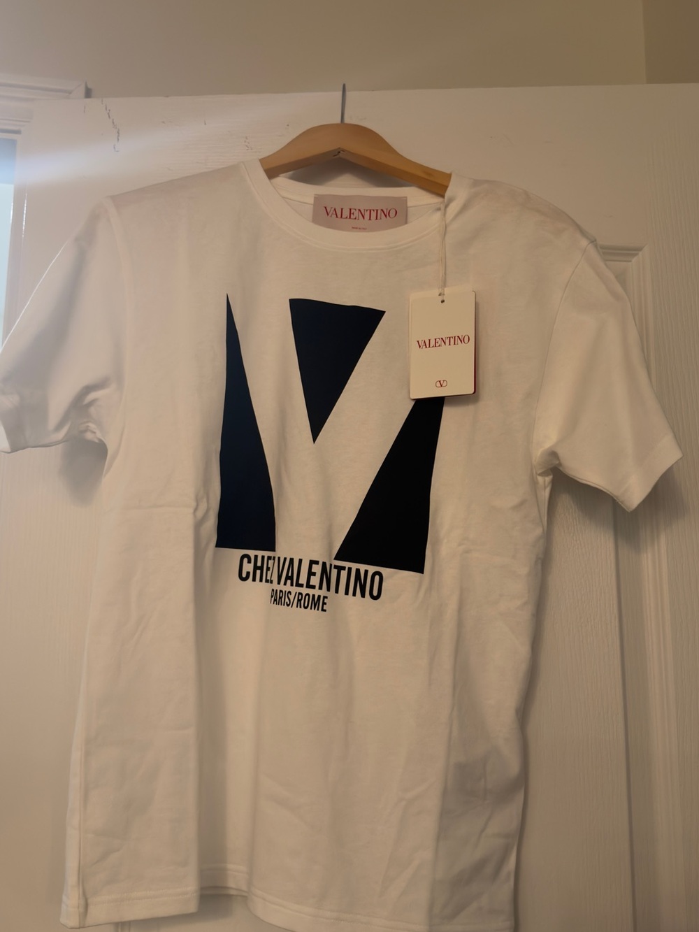 Valentino White Tee with Black Graphic V Logo